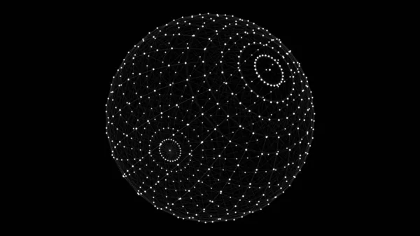 3d wireframe sphere with dots and lines on it on black background. 3d rendering