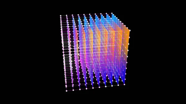 Colored Wireframe Cube Lines Dots Rendering — Stock Photo, Image