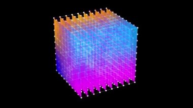 Ekseninde dönen 4k animasyon 3d kablo renk küpü. 3d oluşturma