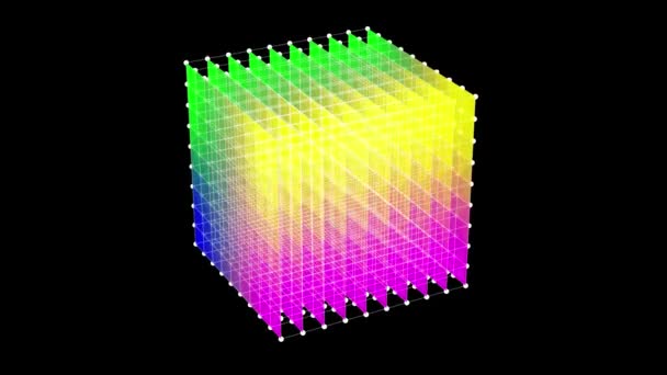 Animierter Drahtgitterfarbwürfel Der Sich Seine Achse Dreht Darstellung — Stockvideo