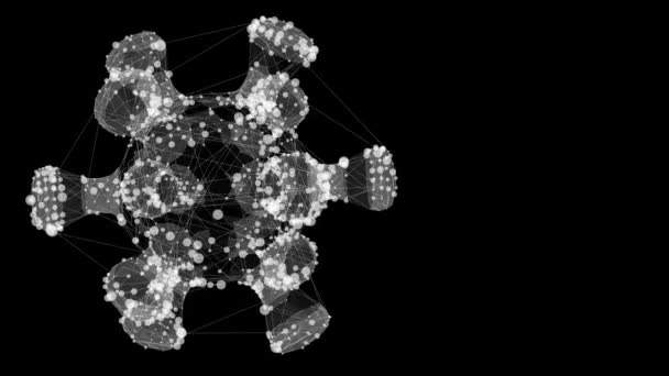 在黑色背景上旋转一个病毒3D线框模型 3D渲染 — 图库视频影像