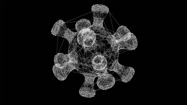 Siyah Arka Planda Bir Virüsün Boyutlu Kablo Modelini Oluşturma — Stok Vektör