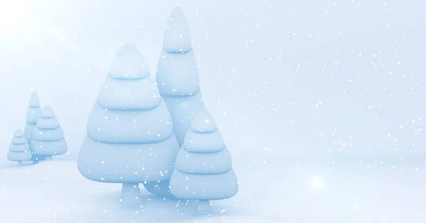 Abstrakter Weihnachtshintergrund Von Stehenden Weihnachtsbäumen Auf Schnee Und Schneeflocken Darstellung — Stockfoto