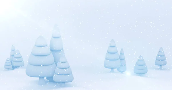 Abstrakter Weihnachtshintergrund Von Stehenden Weihnachtsbäumen Auf Schnee Und Schneeflocken Darstellung — Stockfoto