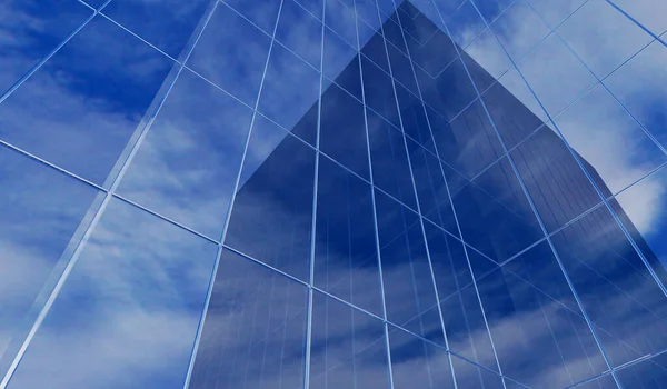 空を映し出す超高層ビルのガラス 3Dレンダリング — ストック写真