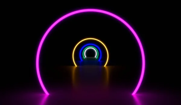 Futuristické Zářivkové Osvětlení Tunelu Vykreslování — Stock fotografie