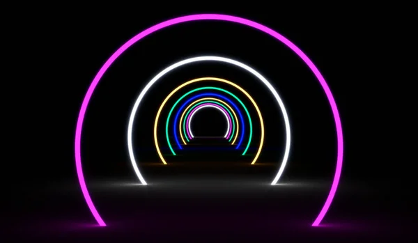 Флуоресцентное Освещение Футуристическом Тоннеле Рендеринг — стоковое фото
