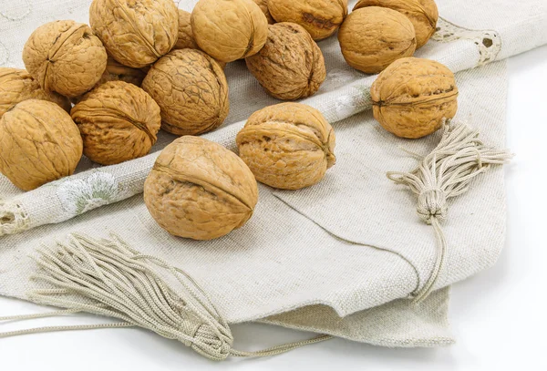 Walnuts on a napkin — Stock Photo, Image