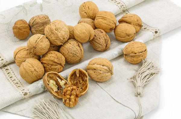 Walnuts on a napkin — Stock Photo, Image