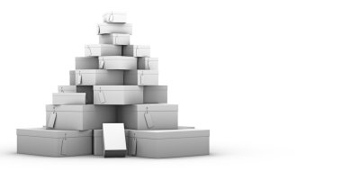 Ayakkabı kutuları beyaz zemin üzerine yığını