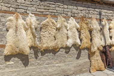 Sheep skins on sale in the village Lahij- Azerbaijan clipart