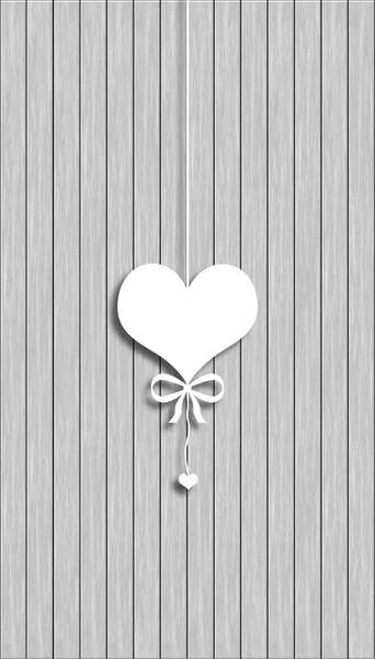 Corações em uma corda no fundo de madeira abstrato — Fotografia de Stock