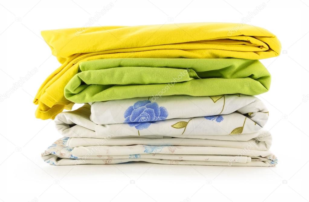 Stack of linen on a white background