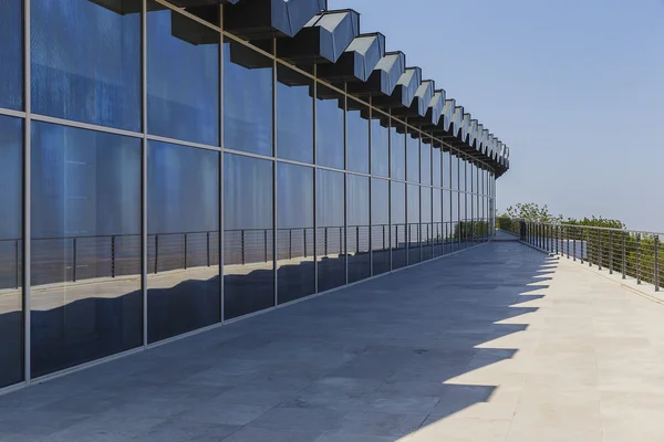 Glass showcase in a modern building Stock Photo