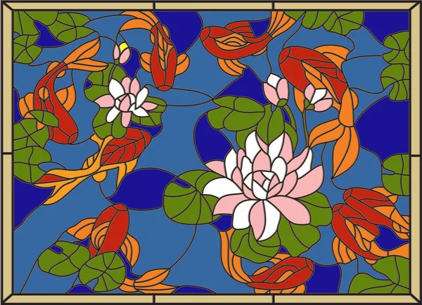 Taché de poisson sur le fond de fleurs et de feuilles.Vecteur — Image vectorielle