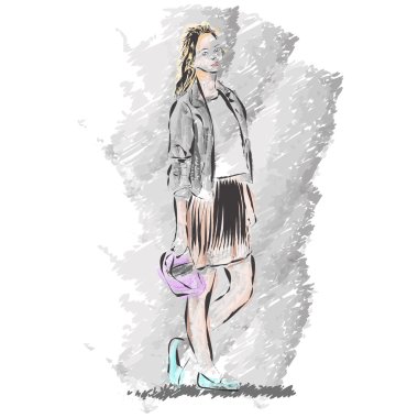 Çizim kız moda stil. Vektör