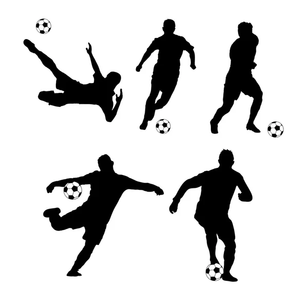 Silhouet voetballers raken van de bal. Vector — Stockvector