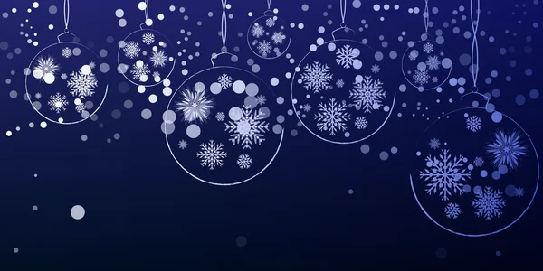 Nový rok vánoční ozdoby visí na modrém pozadí. Vect — Stockový vektor