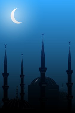 Gece gökyüzü arka plan üzerinde Camii