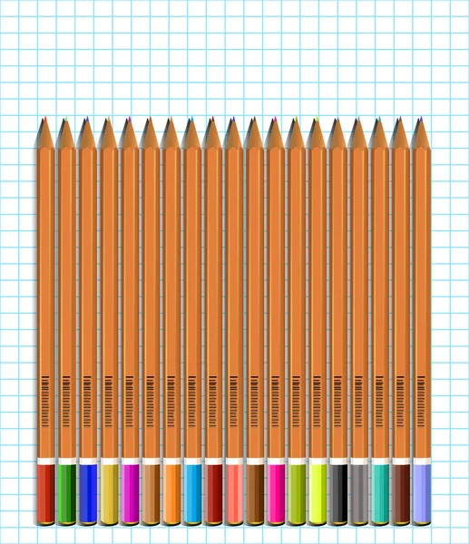 Zestaw kolorowych ołówków na papierze w klatce — Zdjęcie stockowe