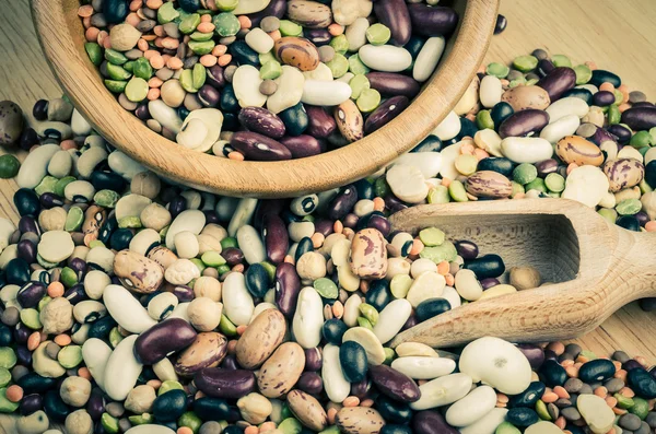 Legumes on wood, closeup, background, vintage styl — Stock Photo, Image