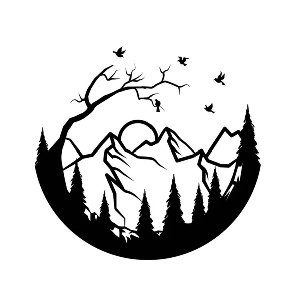 シンプルな山の森のデザインの彩色 — ストックベクタ