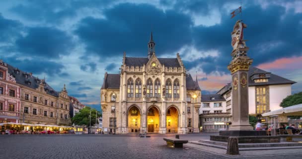 Erfurt Almanya Tarihi Belediye Binası Ile Fischmarkt Meydanı Görüntüsü Hareketsiz — Stok video