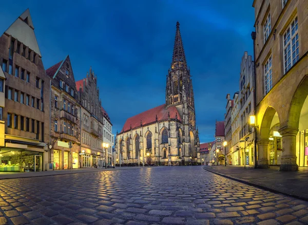 德国蒙斯特 黄昏时的圣兰伯特教堂景观 Hdr图像 — 图库照片