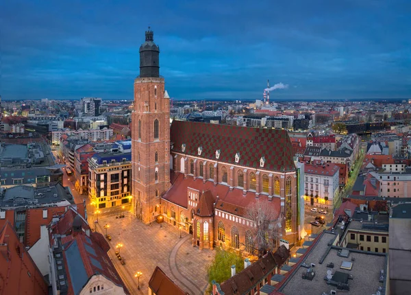 Wroclaw Pologne Vue Aérienne Église Elizabeth Crépuscule — Photo