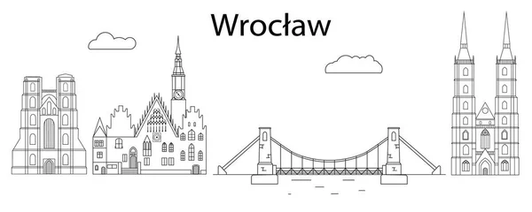 Paisaje Urbano Del Horizonte Wroclaw Ilustración Vectores Arte Línea — Archivo Imágenes Vectoriales