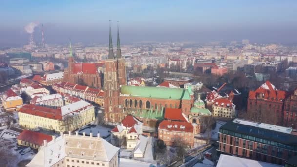 Wroclaw Pologne Vue Aérienne Cathédrale Jour Hiver — Video