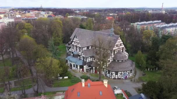 Aerial View Church Peace Swidnica Lower Silesia Poland — Stock Video