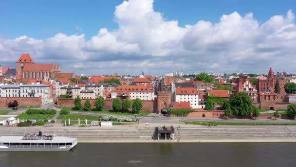 Торун Польща Вид Повітря Старе Місто Річки Вісла — стокове відео