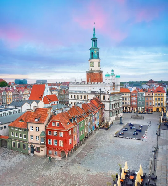 Poznan Poland Aerial View Market Rynek Square Small Colorful Houses — Stock Photo, Image