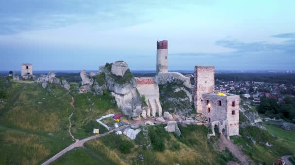 Vista Aérea Del Castillo Olsztyn Del Siglo Polonia — Vídeos de Stock