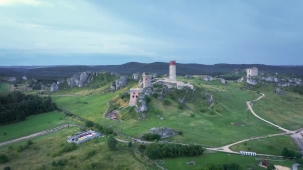 Vista Aérea Del Castillo Olsztyn Del Siglo Polonia — Vídeos de Stock