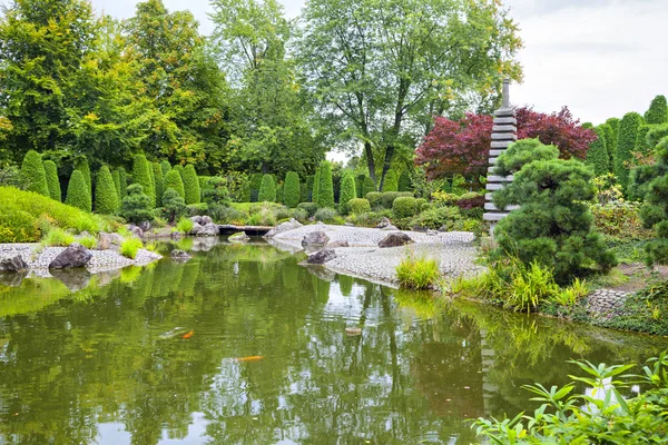 Estanque verde en el jardín japonés en Bonn — Foto de Stock