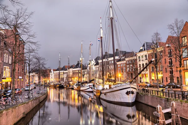 Sailing ship staying on canal in Gronongen — Stock Photo, Image