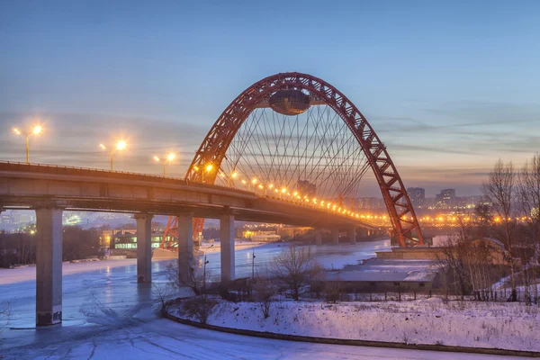 Red suspension bridge, Moscow, Russia — Stock Photo, Image