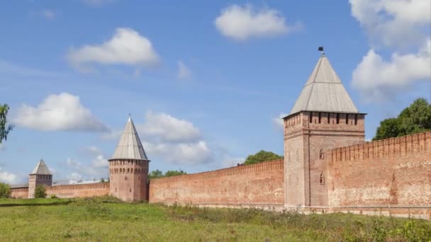 Południowa ściana i wieże o Smoleńsku Kremla - time-lapse video — Wideo stockowe