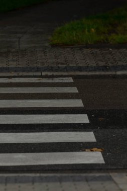 Yeşil eşikteki sakin banliyö yaya geçidi ve asfalt kaldırım, gündüz ışığı, konut yolu kavşağı, görünür