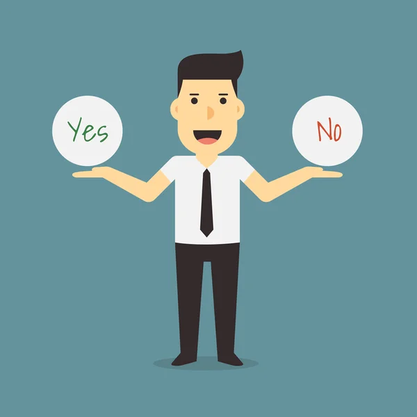 Businessman holding yes and no sign — Stock Vector
