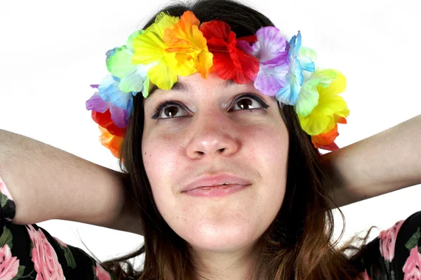 Studio shot of a young woman with colorful garland — Stock Photo, Image