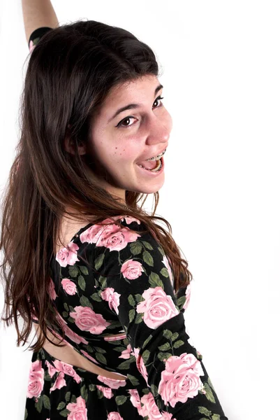 Studio shot of a young lady with dental appliance — Stock Photo, Image