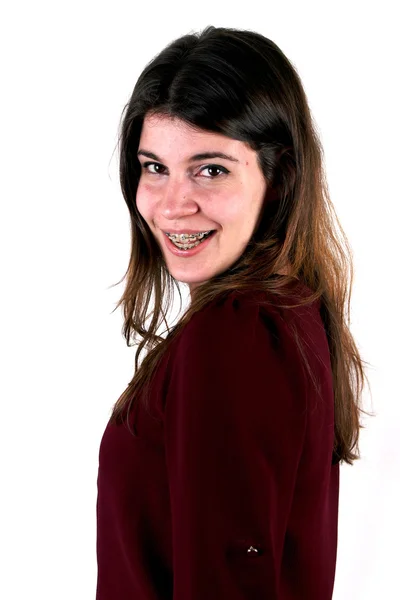 Studio shot of a young lady with dental appliance — Stock Photo, Image