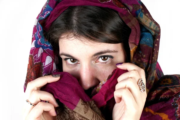 Studio shot of a lady with scarf — Stock Photo, Image