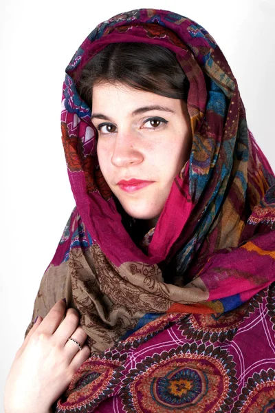 Studio shot of a lady with scarf — Stock Photo, Image