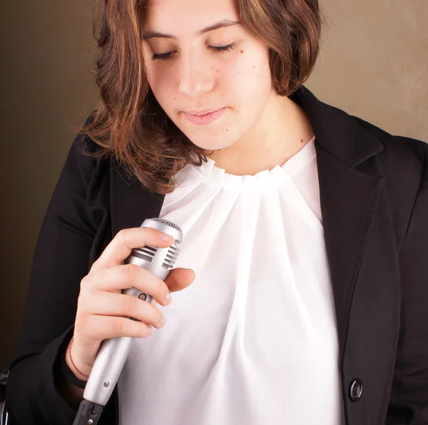 Girl with microphone — Stock Photo, Image