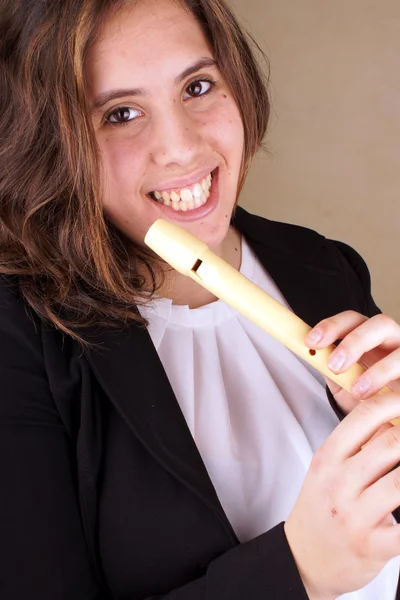 Girl with flute — Stock Photo, Image