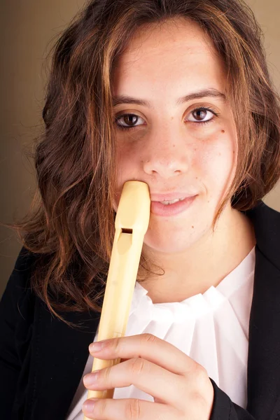 Girl with flute — Stock Photo, Image